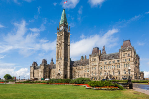 The Center Block and the Peace Tower in Parliament Hill, Ottawa, Canada. Center Block is home to the Parliament of Canada